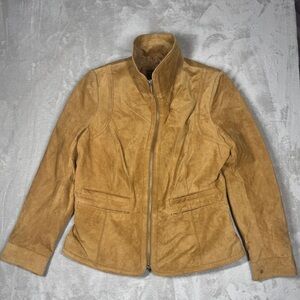 Bernardo Genuine Leather Suede Camel Tan Boho Coastal Cowgirl Jacket Size PM